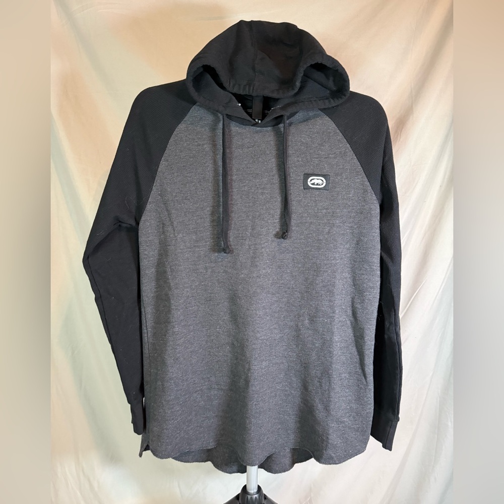 Ecko Unltd. Men’s Gray & Black Raglan Pullover Hoodie – Medium 🦏🖤